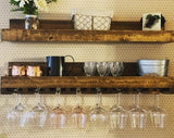 Edged Bar Shelf 8” Deep w/ Wine Glass Rack