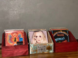 Handmade wood lap storage storage and display crates in barn red finish and custom beach wash finish