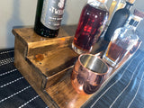 Reclaimed wood bar shelf low rise compact design for under cabinet bottle storage