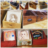 Photo examples of finishes available for the handmade reclaimed wood record holder