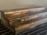 Rustic wood triple tier bar shelf in dark walnut finish