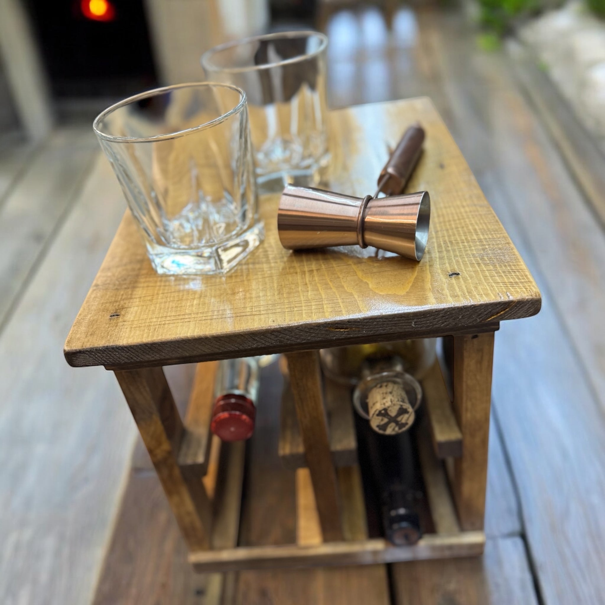 Reclaimed Wood Wine Rack /Freestanding with Shelf Top  Rustic Ranch  Creations