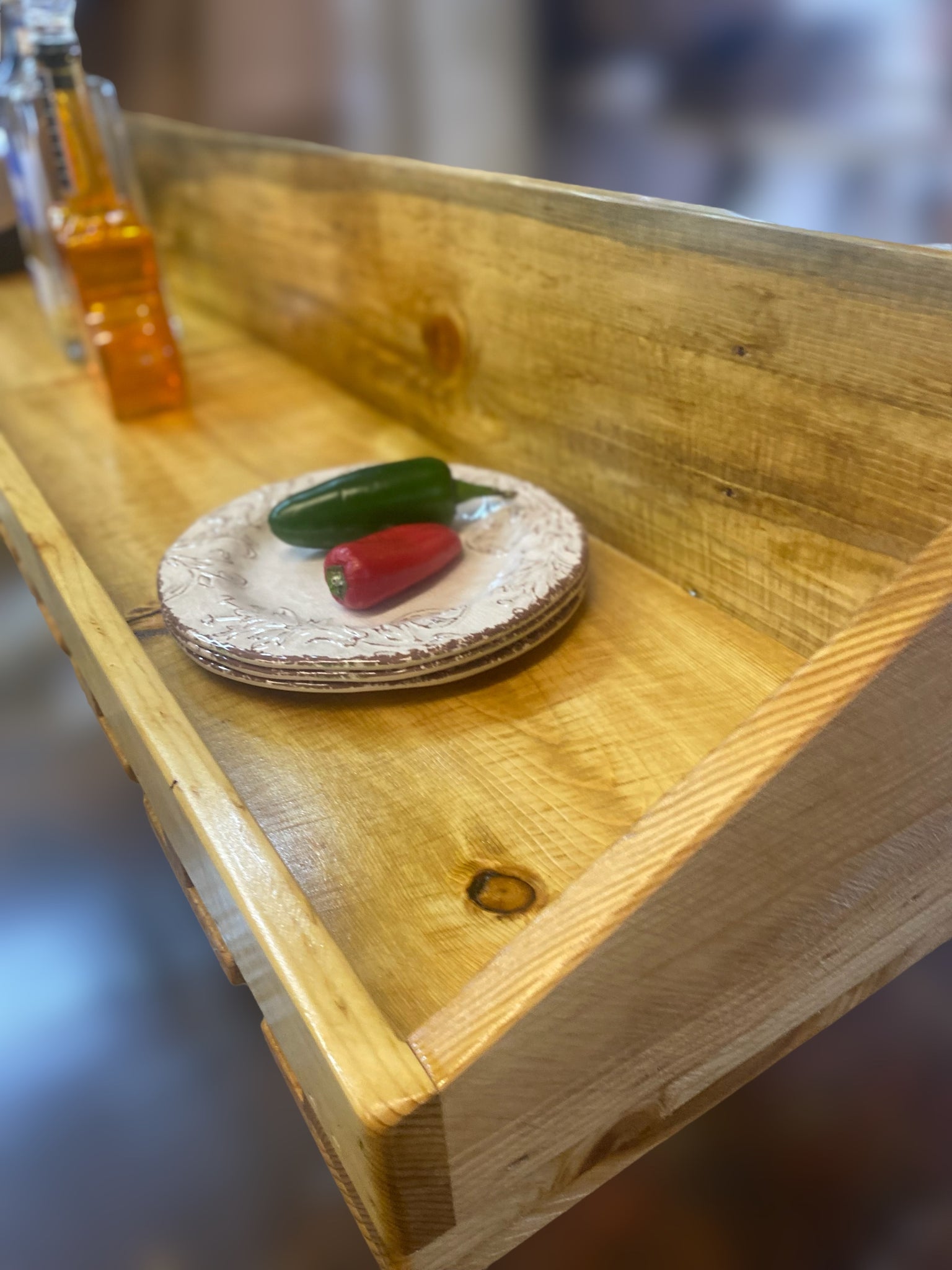 Rustic Floating Bar Shelf w/Martini / Margarita Glass Rack