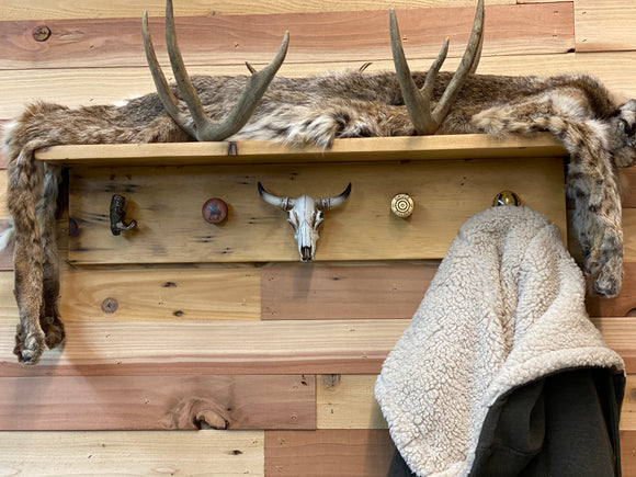 Handcrafted Wood Shelf with Western Ranch Knob Coat Rack