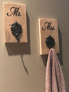 Mr and Mrs Towel/Coat Hook Set